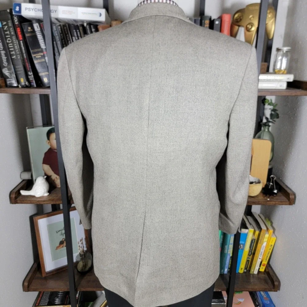 Lands End Men's Sport Coat Blazer Two Button Herringbone Beige Wool‎ Size 41R